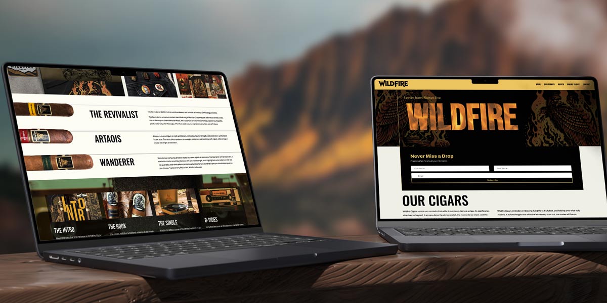 Custom website design and e-commerce development for Wildfire Cigars, featuring product storytelling, responsive layouts, and premium cigar brand presentation by Hellbeing Agency.