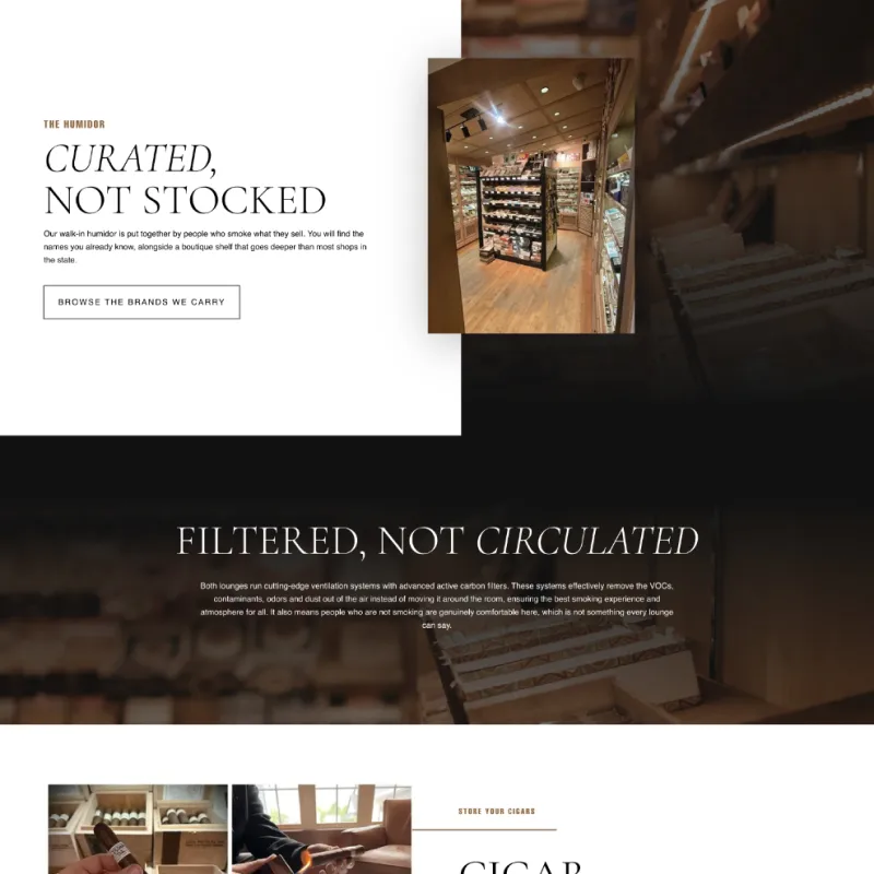 Summit Cigar Co. homepage design featuring the walk-in humidor, cigar lockers, and ventilation system.