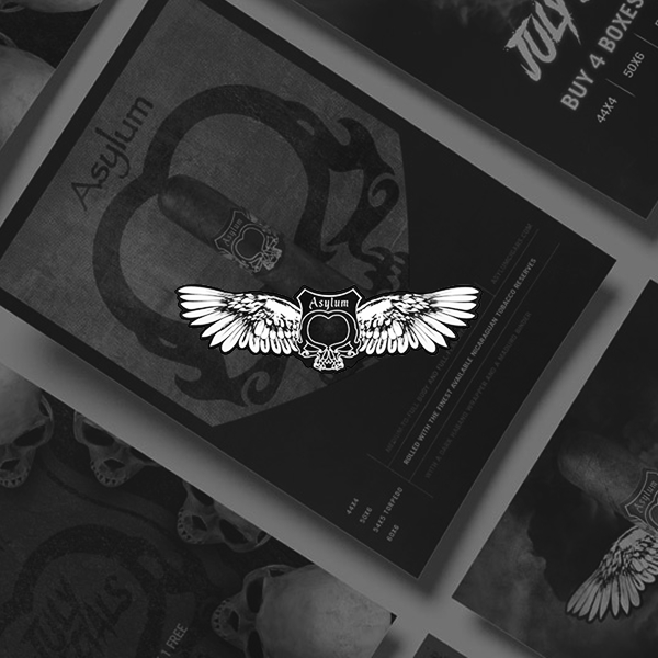 View print, digital, packaging, and event creative for Asylum Cigars. 